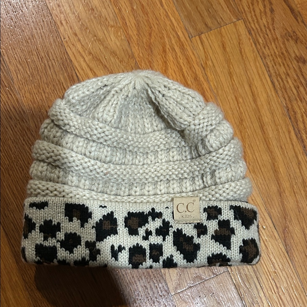 CC Kids Cream and Black Leopard Knit Hat